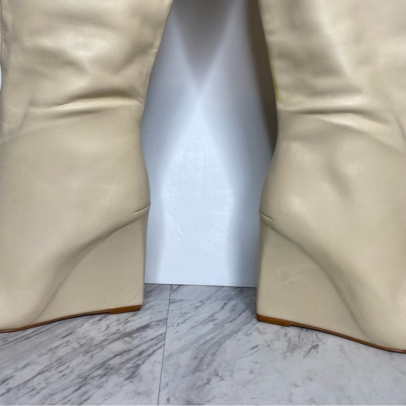 Schutz Asya Up Eggshell Leather Pointy Toe Wedge Tall Boot 8 1/2 B - Picture 12 of 16